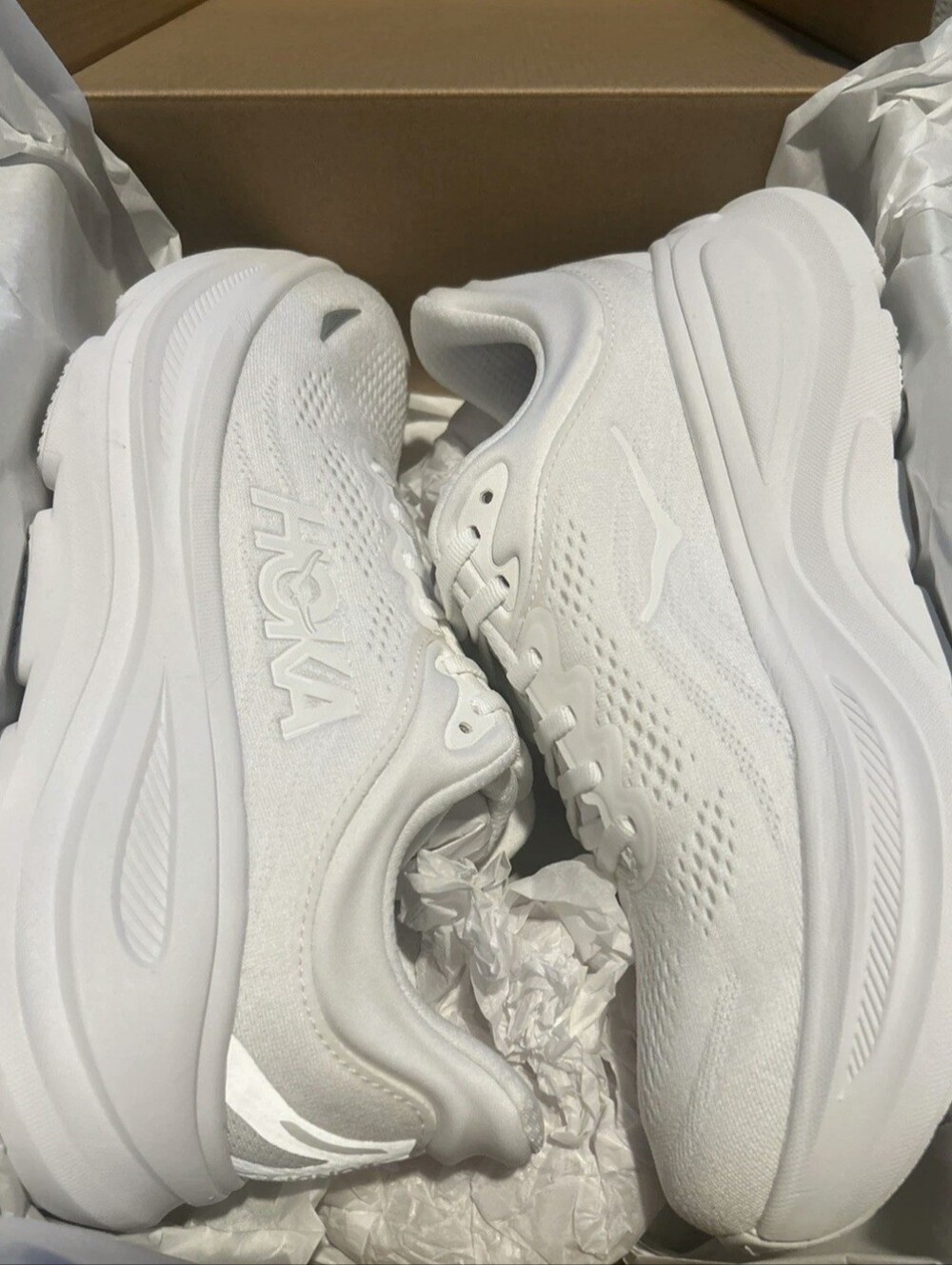 HOKA Bondi One One 9 Triple ๐ปโโ๏ธ White Running Shoe For Men Brand New Width D - Picture 4 of 8